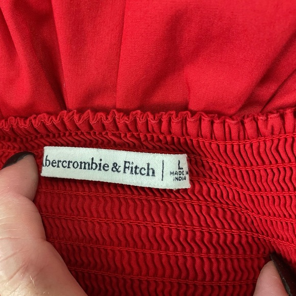 Abercrombie & Fitch Red Poplin Bubble Hem Peplum Top - Size L - Picture 15 of 16